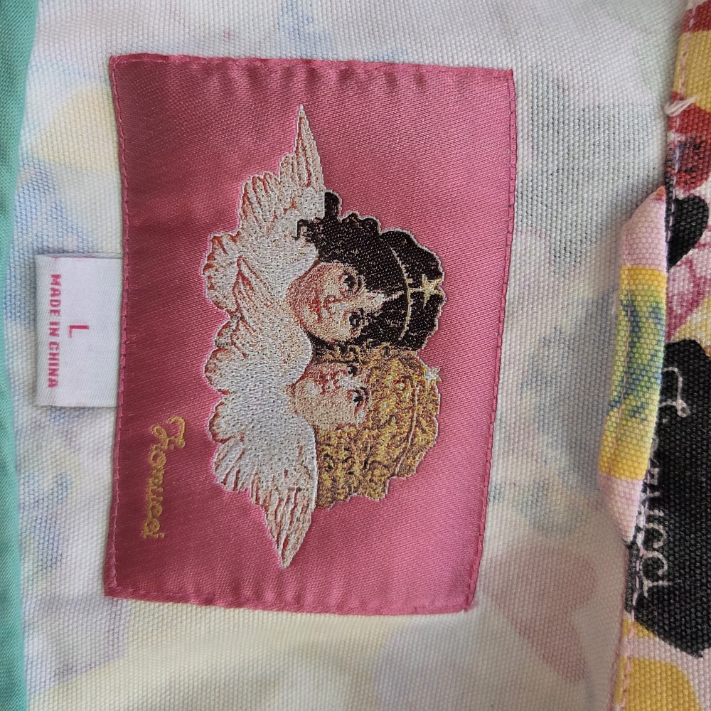 Vintage Fiorucci Angels Pop Art Trench Coat – Y2K Graphic Print – Hearts Roses - Picture 8 of 9